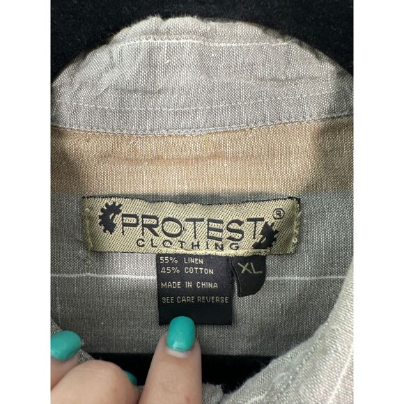 Protest Clothing GorpCore Linen Stripe Granola Neutral Long Sleeve Men's Size XL - Picture 2 of 4